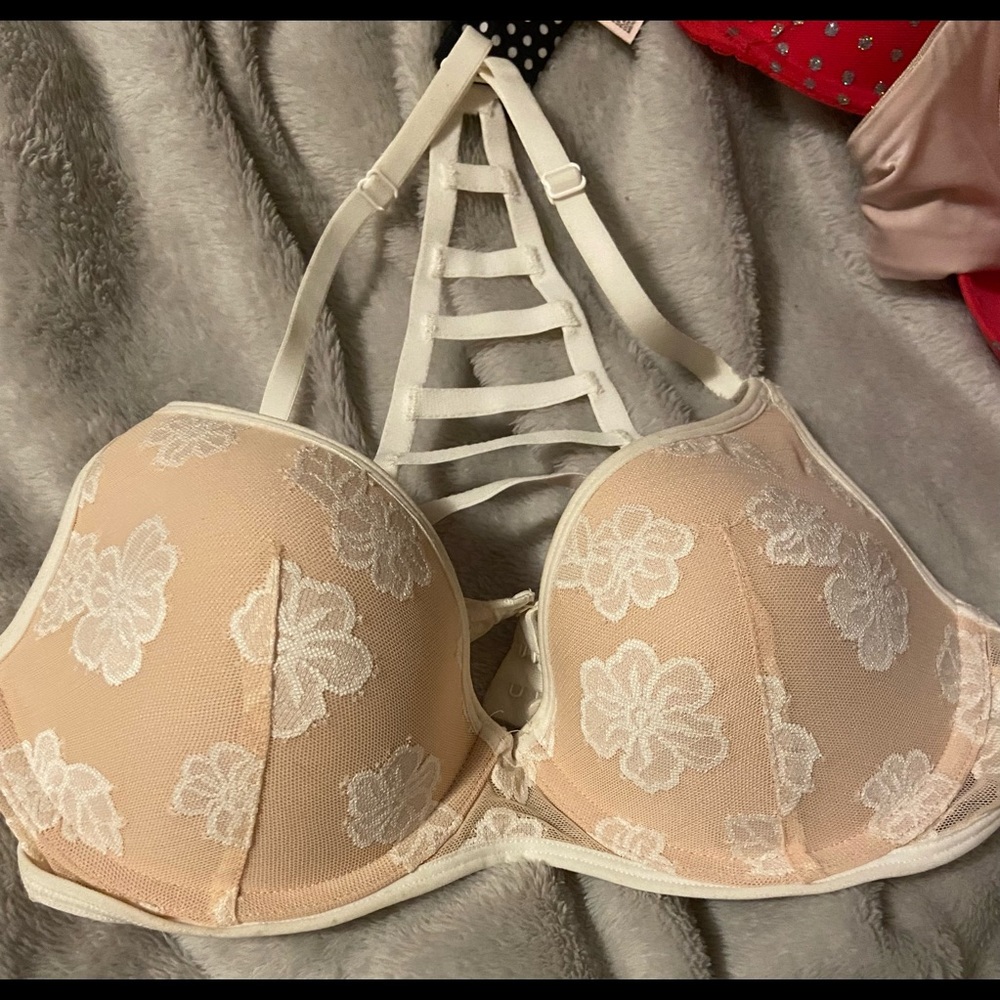 Pink Victoria’s Secret Cream/White Bra